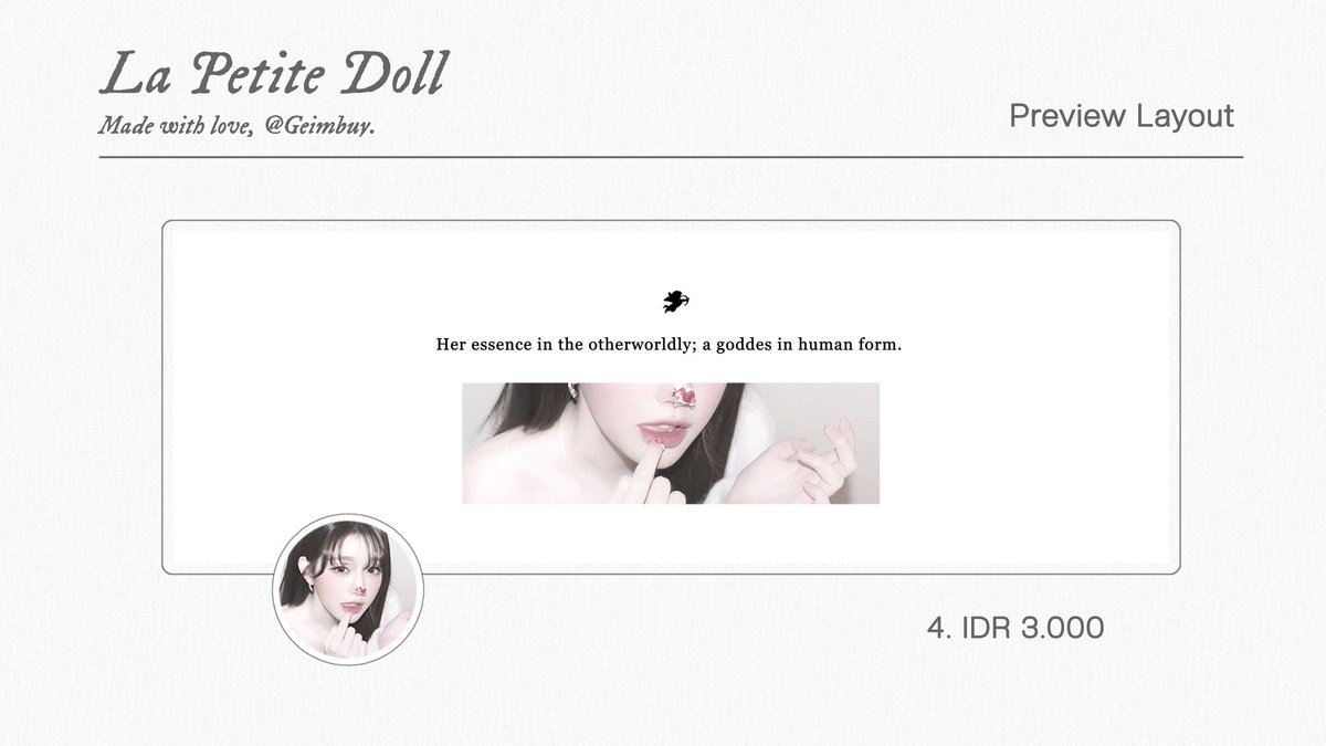 Geimbuy's tweet image. ㅤㅤ
Help  repost,  thankyou  so  much.

Petite  Doll  Colection  : 14  Layout 
ready   stock      Wonyoung     lates
update. Price on pict.  Free retext. 
DM   for    take,   ❤︎

—————   #zonauang  #zonaba  
ㅤㅤ