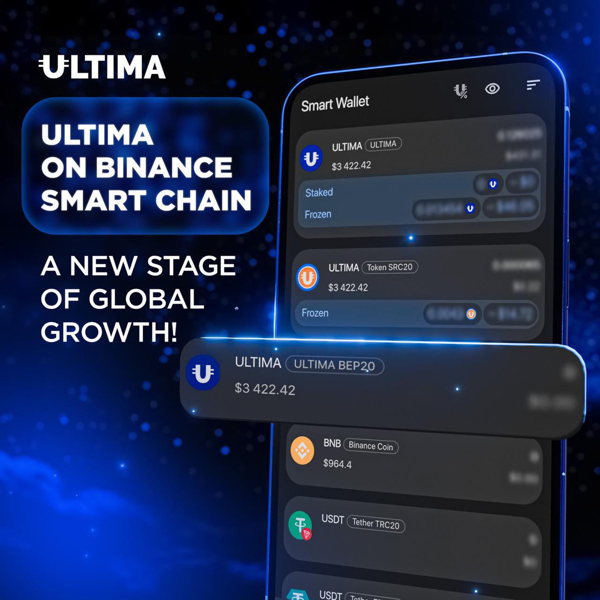 🔥 ULTIMA ON BINANCE SMART CHAIN — A NEW STAGE OF GLOBAL GROWTH! 🔥 🔹  Friends, we are excited to share incredible news — the ULTIMA coin (BEP-20)  is now supported on
