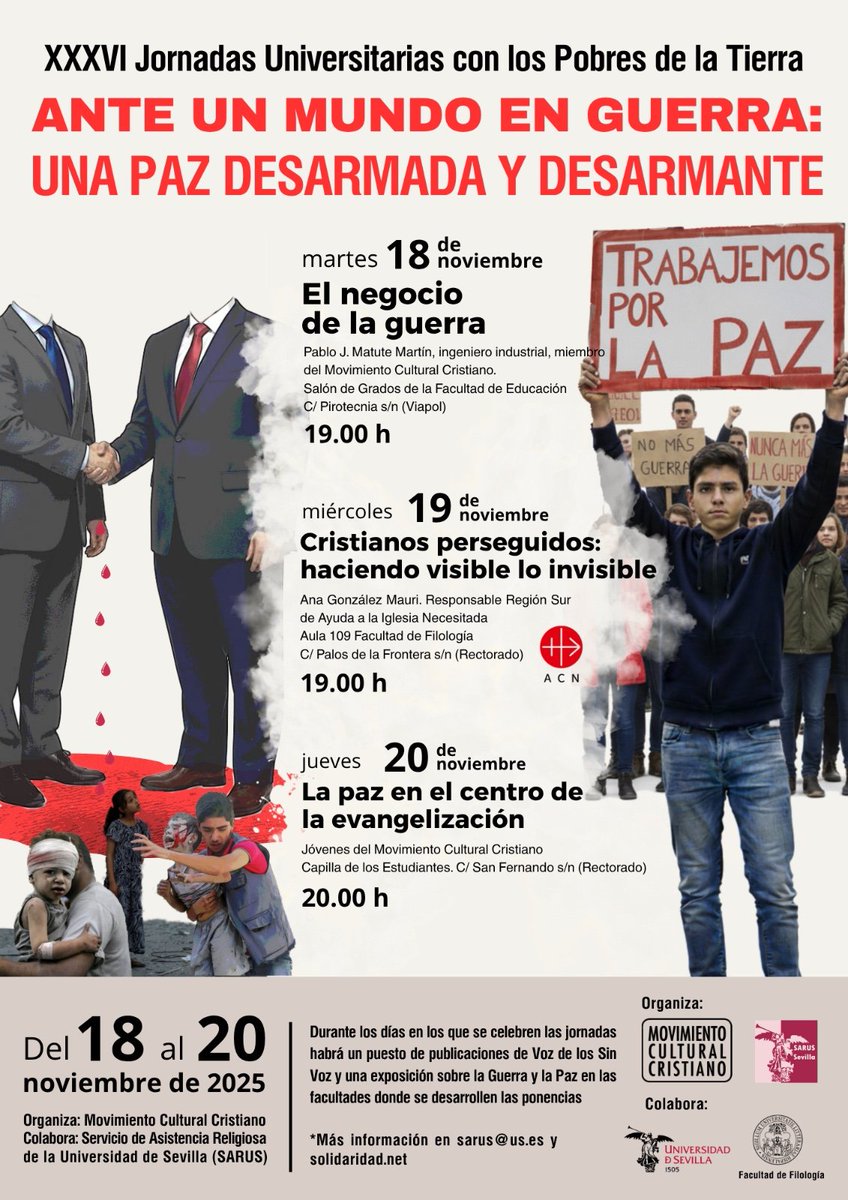 Las Jornadas con los Pobres de la Tierra reflexionan sobre la #paz del 18 al 20 de noviembre en la <a href="/unisevilla/">Universidad de Sevilla</a> ▶️ archisevilla.org/las-jornadas-c… | <a href="/ecclesiacope/">Ecclesia COPE</a> <a href="/SarusSevilla/">SARUS Sevilla</a>