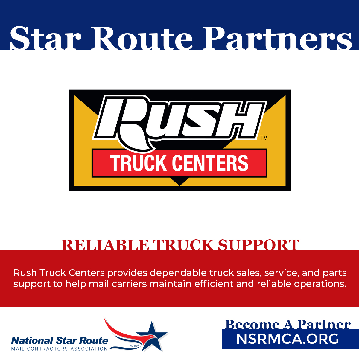 nsrmca's tweet image. @rushtruckcenter keeps mail contractors moving. As a trusted NSRMCA partner, they provide reliable truck sales, service, and support to keep your operation on the road and efficient.

#StarRoutePartners #RushTruckCenters #FleetSupport #MailContractors #NSRMCA