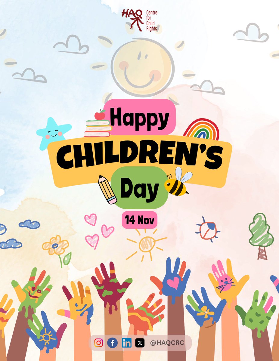 We wish all children a very happy #ChildrensDay! Every child deserves love, safety, and the freedom to grow with dignity and hope. Let’s stand together and recommit to protecting their voices, their dreams, and their dignity. #HAQCRC #ChildRights