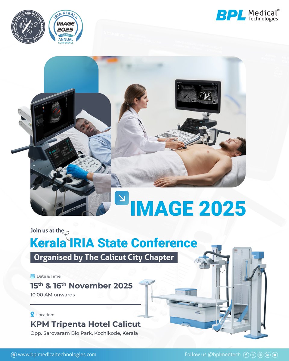 BPLMedTech's tweet image. Join us at IMAGE 2025 – the Kerala #IRIA State Conference, organised by the Calicut City Chapter that brings together #radiologists, #clinicians and innovators shaping the next chapter of #diagnosticcare.

📍 KPM Tripenta Hotel, Calicut
📅 15th &amp;amp; 16th Nov&apos;25, 10:00 AM onwards