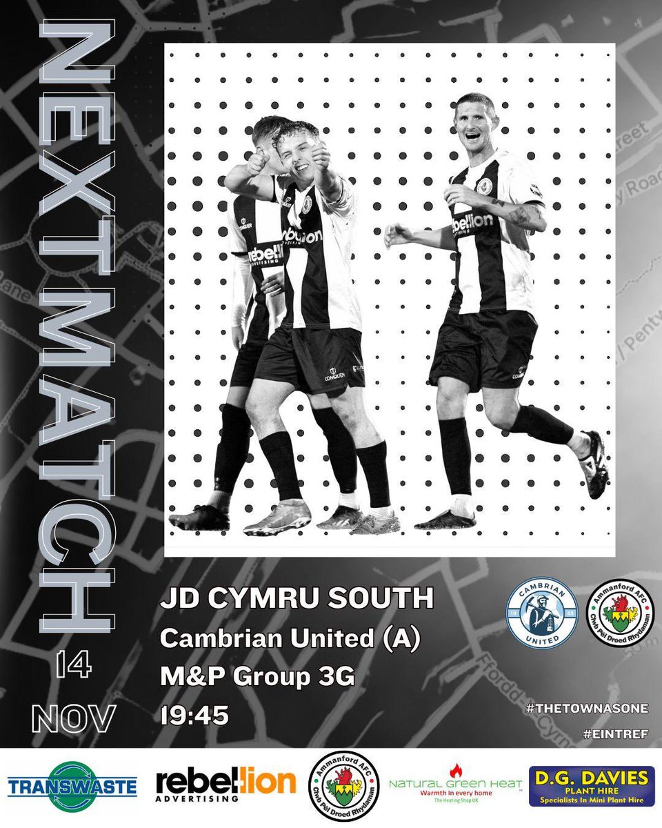 🚨‼️Matchday/Dydd y gêm‼️🚨

We head to league leaders <a href="/CamUtdMen/">Cambrian United FC</a> for our next JD Cymru South fixture. 

There will be limited updates from tonight’s game.

A safe trip up to the <a href="/1BlackWhiteArmy/">BlackAndWhiteArmy</a> particularly with difficult weather confusions predicted 

#TheTownAsOne #EinTref