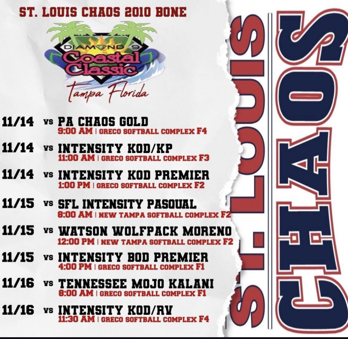 Ready to compete this weekend in Tampa Florida for the D9 Coastal Classic! Would love for you to come check us out!!

<a href="/STLChaos2010/">St. Louis Chaos 2010</a> <a href="/bone_madalyn/">Madalyn Bone</a> <a href="/rgilll/">Rachel</a> <a href="/kelseyetling/">Kelsey Etling</a> <a href="/unionwildcats/">Union MO Athletics</a>