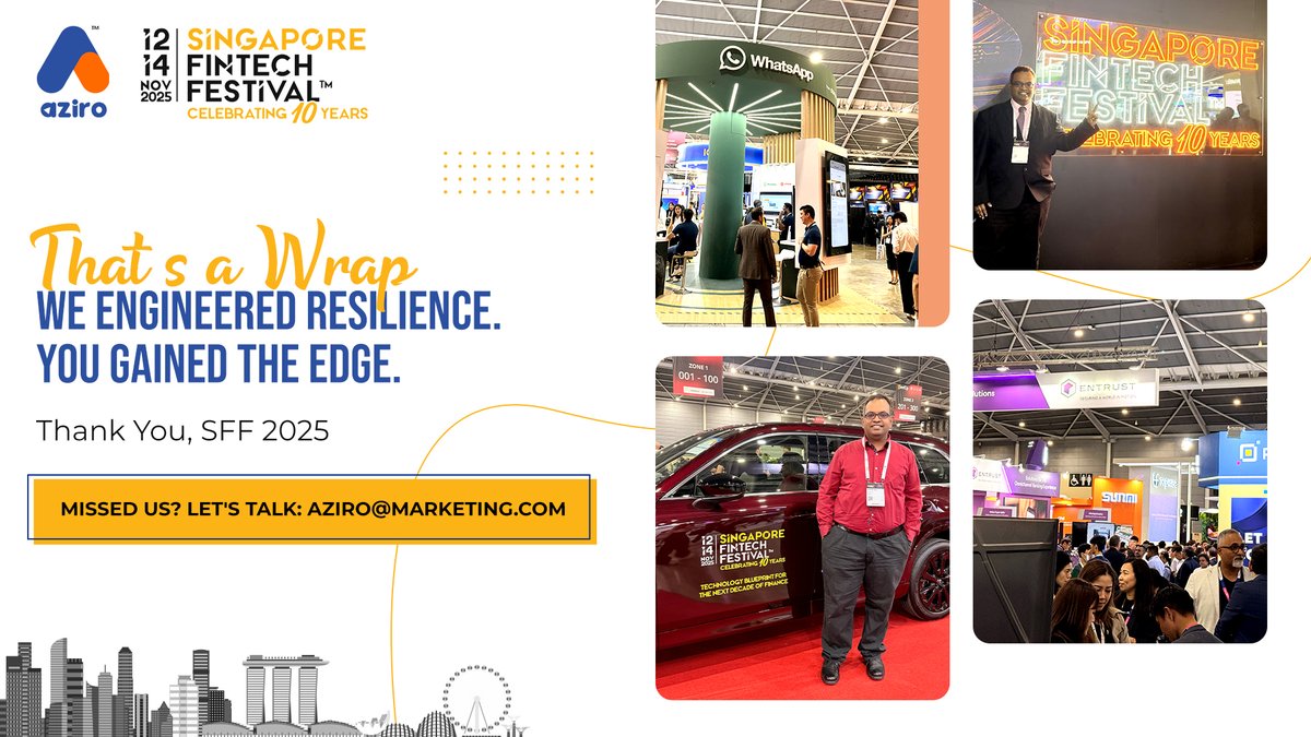AziroTech's tweet image. That&apos;s a Wrap!

We Engineered Resilience. You Gained the Edge. 

Thank You, SFF 2025.

Missed us? Let&apos;s talk: aziro@marketing.com

#SFF2025 #IdentifyingIntelligence #AziroatSFF2025 #SingaporeFintechFestival #AziroTech #Aziro