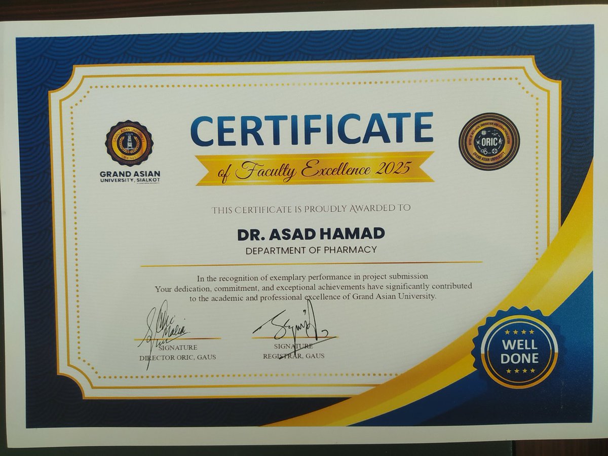asadrph's tweet photo. Thanks Team GAUS for the certificate of faculty excellence 2025. https://t.co/W4RFxBHo9z