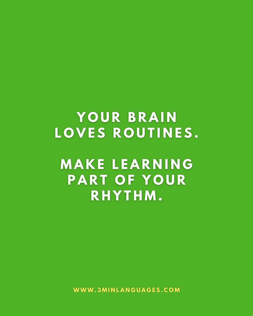3MLanguages's tweet image. Your brain loves routines.
 Make learning a daily rhythm.
 👉 Lock in the habit: 3minlanguages.com

#3MinuteLanguages #StudyIn3 #LanguageLearning #MicroLearning #Consistency #LearnFrench #LearnSpanish #LearnGerman #LearnItalian #LearnPortuguese