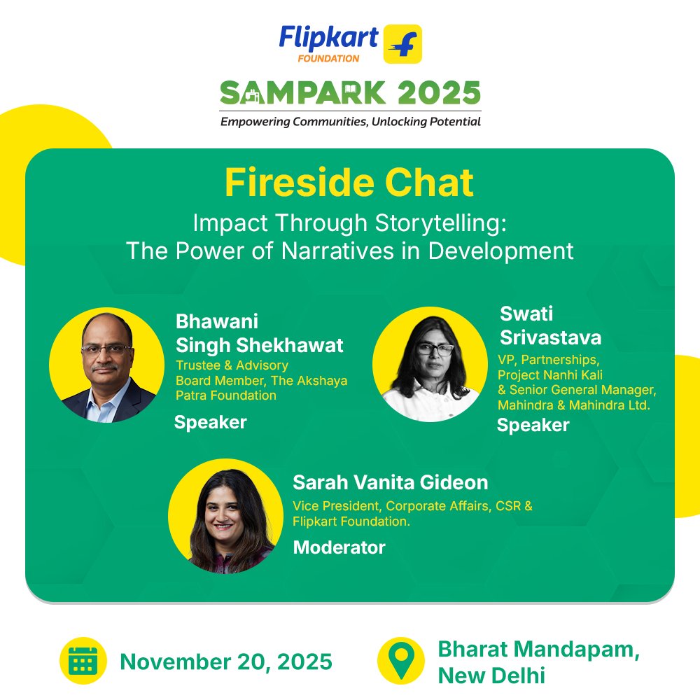 Through Storytelling: The Power of Narratives in Development’, taking place on 20 November at Bharat Mandapam, New Delhi.
The conversation will feature Bhawani Singh Shekhawat, Trustee and Advisory Board Member, The Akshaya Patra Foundation, and Swati Srivastava, Vice President,