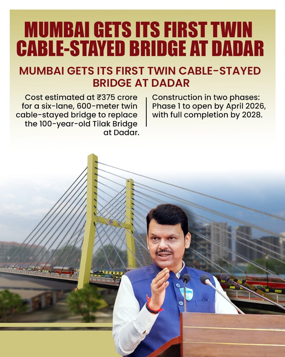 Mumbai gets its first twin cable-stayed bridge at Dadar under the leadership of CM <a href="/Dev_Fadnavis/">Devendra Fadnavis</a>.
