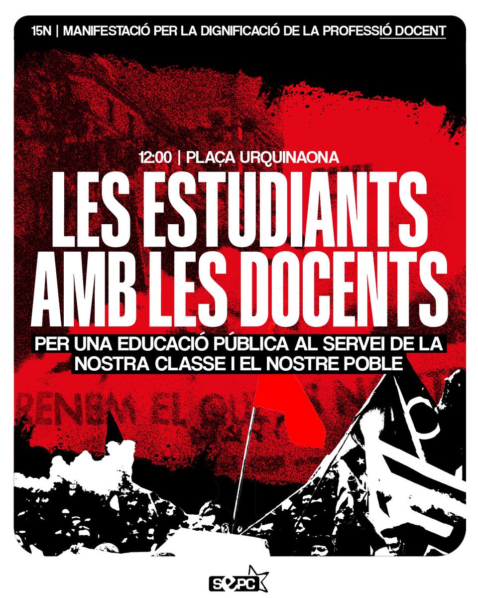 ⚒️ Aquest dissabte 15N, les estudiants estarem al costat del personal docent i laboral de la pública.

Per una educació pública de qualitat i al servei de la nostra classe, responem organitzades i lluitant!

Docents i estudiants, unides i endavant!