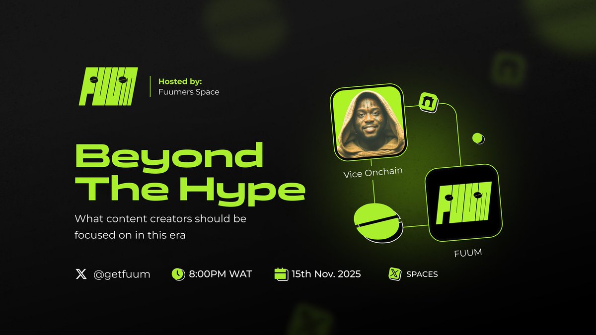 Happening Tomorrow, 8PM Nov. 15th
 
The creators who will own the future aren’t chasing noise… they’re building beyond it.

Tomorrow on FUUM Spaces, we’re diving into a conversation every creator, builder, and onchain storyteller needs right now.