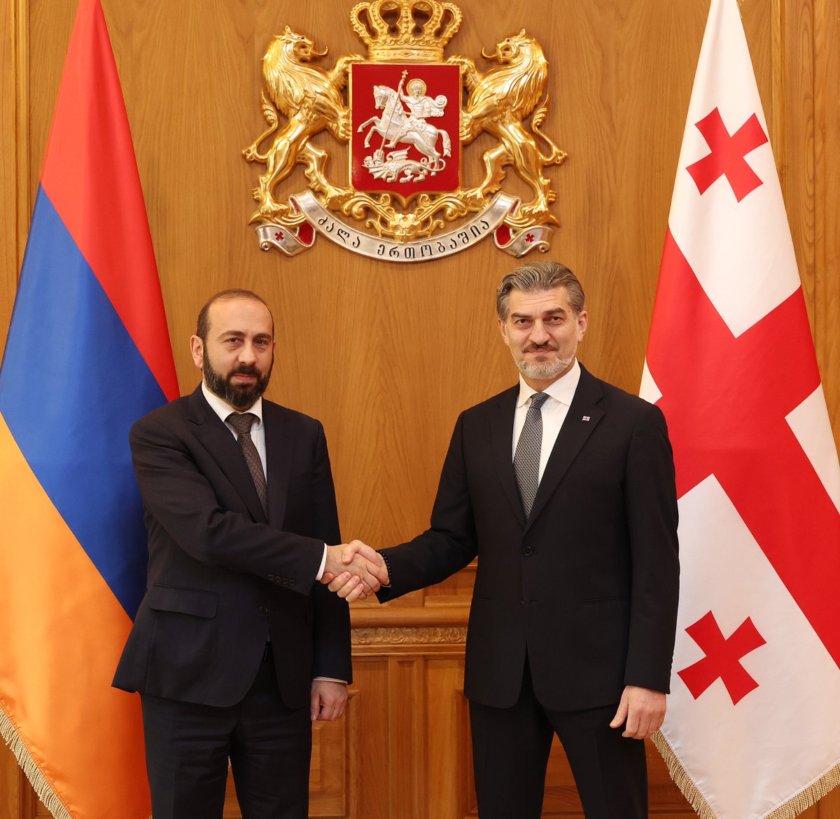GeoPresident_'s tweet photo. I hosted Ararat Mirzoyan (@AraratMirzoyan), Minister of Foreign Affairs of 🇦🇲, at the Presidential Palace.

During the meeting, we discussed the political, economic, and cultural-educational relations between our two countries, as well as prospects for deepening bilateral cooperation. We also spoke about the planned visit of the President of 🇦🇲 to 🇬🇪, which is scheduled to take place in the near future.

It was noted that the Strategic Partnership Agreement signed in 2024 represents further evidence of the strong and friendly relations between 🇬🇪 and 🇦🇲 and paves the way for deeper and more comprehensive cooperation across all fields.

I emphasized that 🇬🇪 welcomes the initialing of the peace agreement between 🇦🇲and 🇦🇿. I expressed hope that, in the near future, 🇦🇲and 🇦🇿will formally sign the agreement, thereby elevating the positive development trajectory of the South Caucasus to a qualitatively new level and enhancing the region’s overall attractiveness. 🇬🇪 remains steadfast in supporting the process of establishing peace and stability in the South Caucasus and stands ready to continue contributing as needed.

I also thanked the Minister of Foreign Affairs of 🇦🇲 for 🇦🇲’s support of 🇬🇪’s sovereignty and territorial integrity, and I underscored that 🇬🇪unconditionally supports the sovereignty and territorial integrity of 🇦🇲.