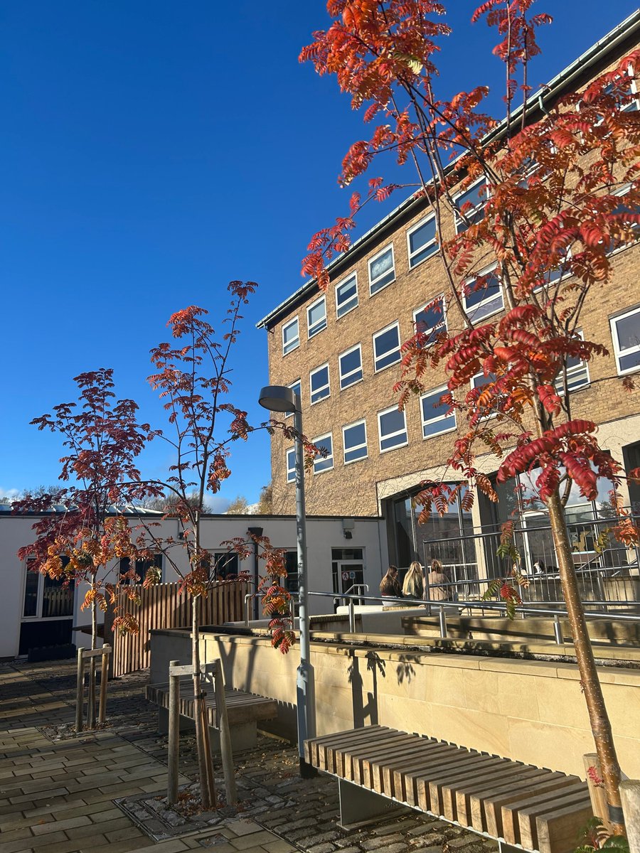 SRUC's tweet image. Autumn days don’t get much better than this. Our Edinburgh campus looking stunning under clear blue skies this week - golden leaves, crisp air, and plenty of reasons to get outside between classes.