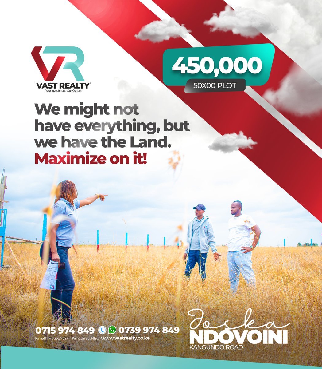 VastRealtyke's tweet image. Land is not property alone. It's a living inheritance. By owning it, you owe treasuring it. Then, it becomes priceless.

Secure your spot at Joska – Ndovoini  for 450K!
📞 Call us on 0715 974849
vastrealty.co.ke

#joskaplots #AffordableLand #OwnAPlot #landinvestment