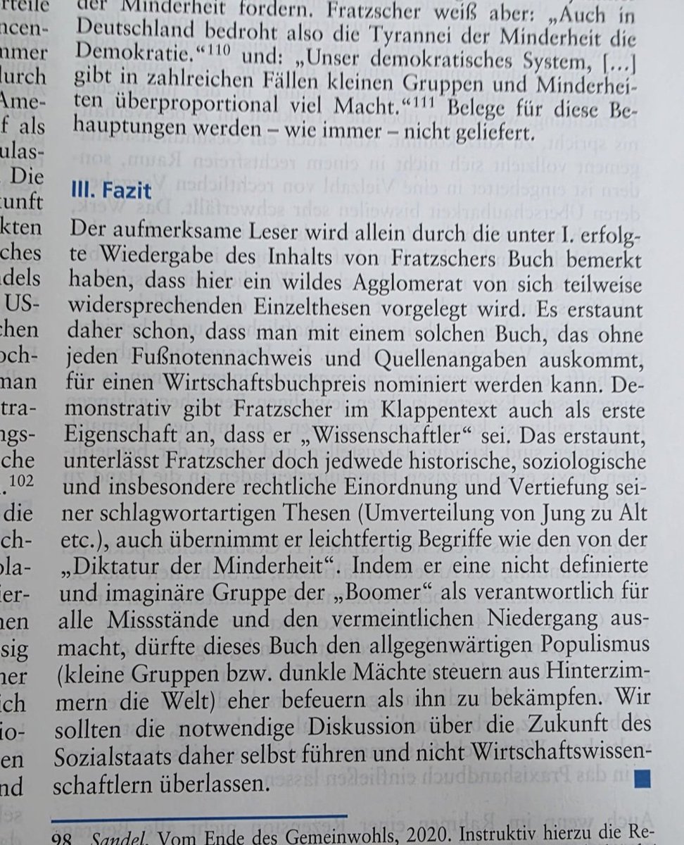 Unser Lieblingsökonom <a href="/MFratzscher/">Marcel Fratzscher</a>, auch als Mr. Fehlprognose bekannt, kassiert für sein Machwerk "Nach uns die  Zukunft" einen handfesten Verriss in der Neuen Zeitschrift für Sozialrecht <a href="/CHBeckRecht/">Verlag C.H.BECK Recht</a>. 
Danke an die hauptberufliche Sozialrechtlerin und beste Ehefrau von allen,