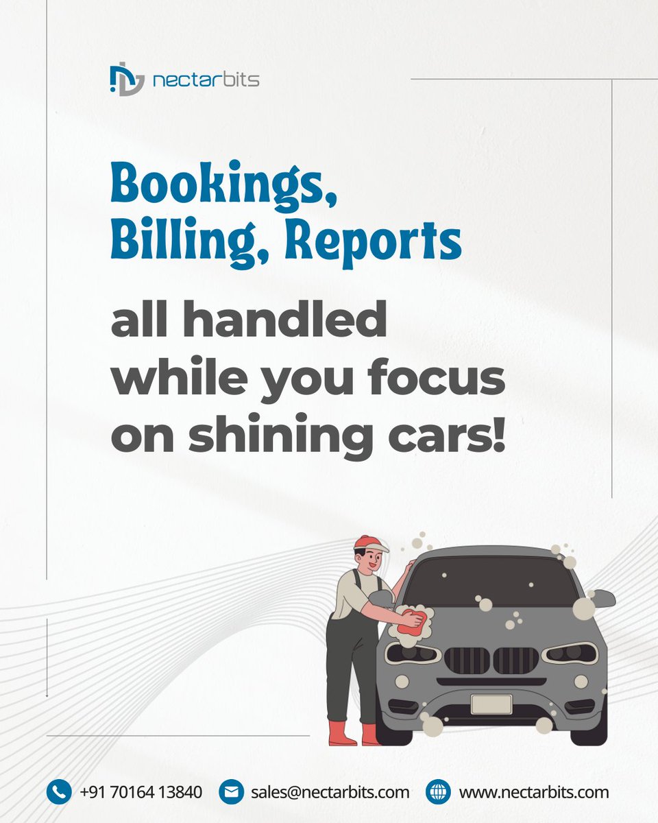 nectarbits's tweet image. Bookings, billing, reports — all handled while you focus on shining cars! 💧✨
#CarWashApp #OnDemandBooking #AutoCareTech #AppointmentScheduler #Nectarbits