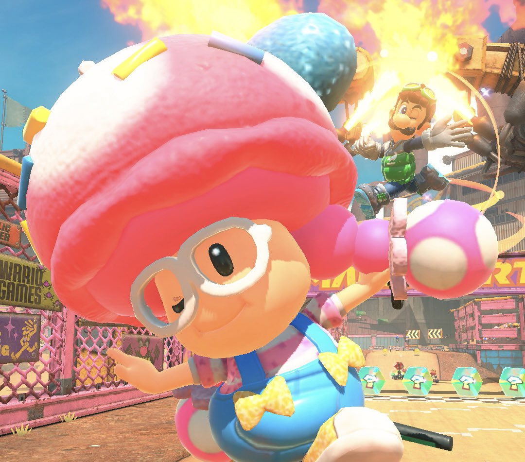Midorigawa_3605's tweet image. ウィンクポーズもかわいいね🥰
#MarioKartWorld #toadette #Luigi
#NintendoSwitch2