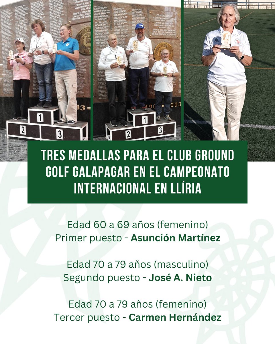 AytoGalapagar's tweet photo. 🏌️♂️¡#Galapagar vuelve a brillar en el #GroundGolf internacional!
El pasado 7 de noviembre, nuestro Club de Ground Golf viajó hasta Llíria para participar en un Torneo Internacional. Además de competir, pudieron compartir experiencias con clubes de España y de todo el mundo 🌍🤝 https://t.co/eCibHOUSvB
