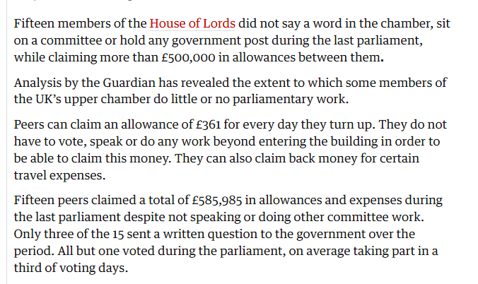 <a href="/KirstieMAllsopp/">Kirstie Allsopp</a> Maybe we should make him a Lord. Then he can simply sign into the HOLs every day, leave immediately, because there's no compunction to actually do anything, claim his £371 a day, and pay for his bus fair home out of that?