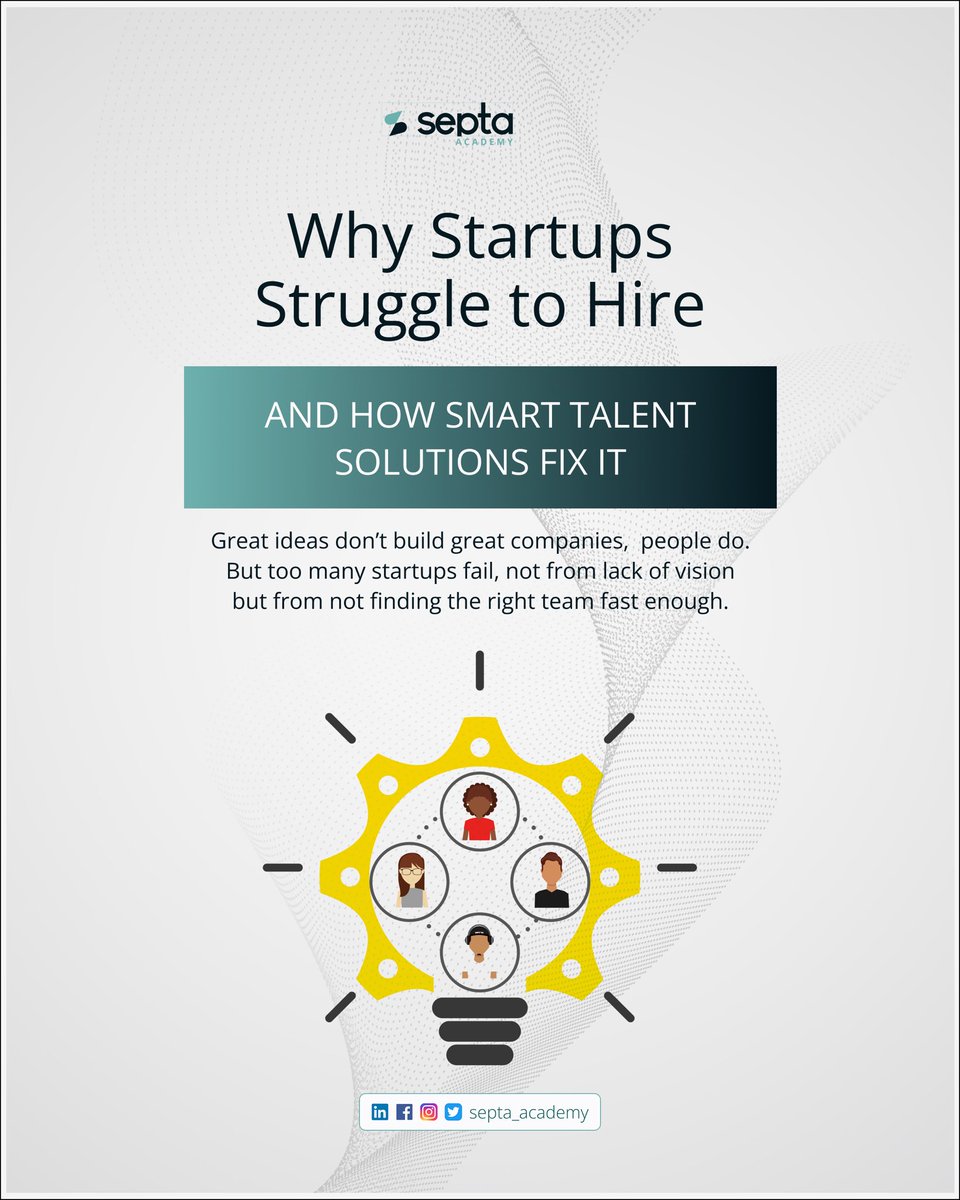 septa_academy's tweet image. Great startups aren’t built on ideas alone, they’re built on the right people. Hiring the wrong team can slow growth, cost time, and even sink your startup. Septasoftware helps startups move from reactive hiring to strategic I.T talent acquisition. #SeptaSoftware #HiringSolution