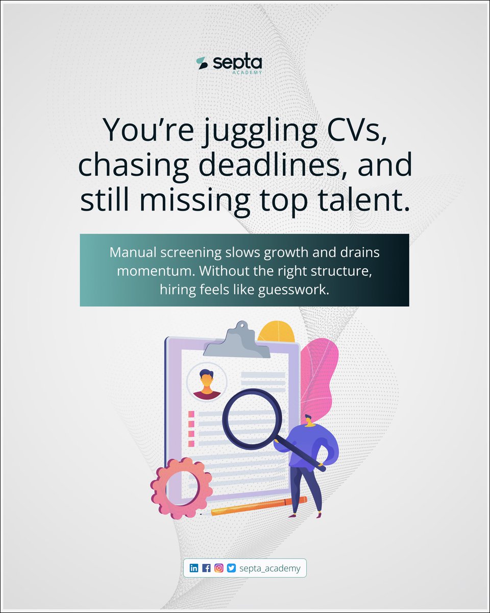 septa_academy's tweet image. Great startups aren’t built on ideas alone, they’re built on the right people. Hiring the wrong team can slow growth, cost time, and even sink your startup. Septasoftware helps startups move from reactive hiring to strategic I.T talent acquisition. #SeptaSoftware #HiringSolution