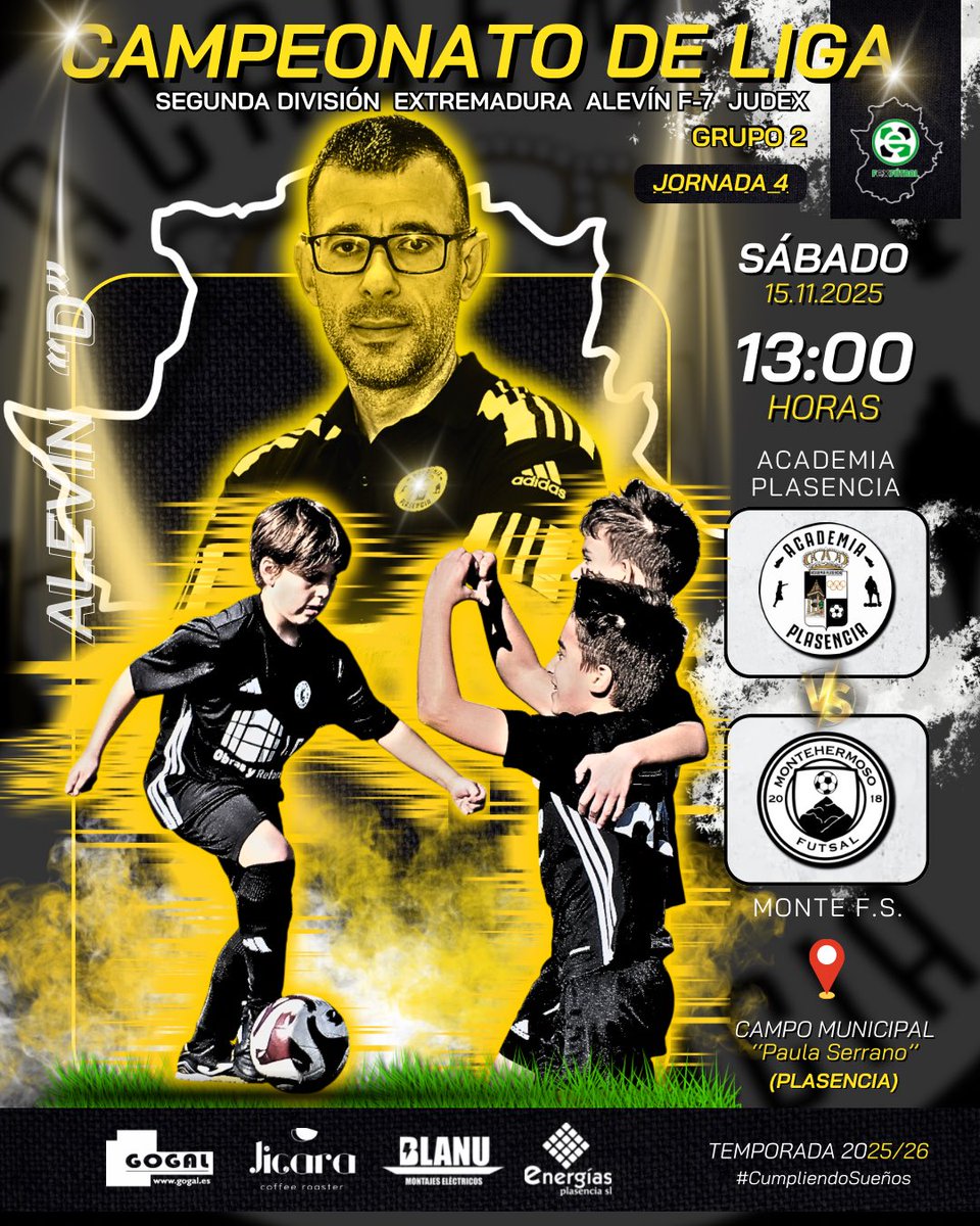 ☑️ | ¡4ª Jornada de Liga para nuestro #𝐴𝑙𝑒𝑣𝜄́𝑛 “D”! 

🗓️ 15/11/25. 
🕐 13:00 H. 
🏟️ Municipal Paula Serrano (Plasencia). 
🆚 #MonteFS   
🙌🏻 ¡Disfrutemos en 𝑒𝑞𝑢𝑖𝑝𝑜!

#AᥴᥲdᥱmιᥲPᥣᥲsᥱᥒᥴιᥲ | #CᥙmρᥣιᥱᥒdoSᥙᥱᥒ̃os