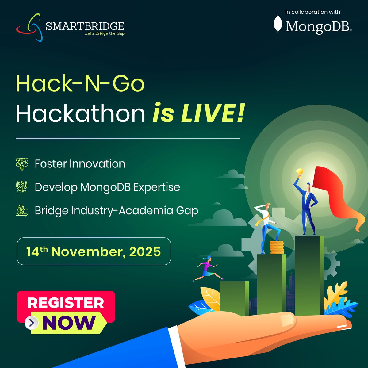thesmartbridge's tweet image. 🚨 Hack-N-Go with MongoDB is LIVE! 🚀
India’s GenAI-powered Data Revolution just got real.

SmartBridge &amp;amp; MongoDB launch a national hackathon where students build the future of data management &amp;amp; security with #GenAI.

Register Now: 
smartinternz.com/hack-n-go-with…

#HackNGo #Hackathon