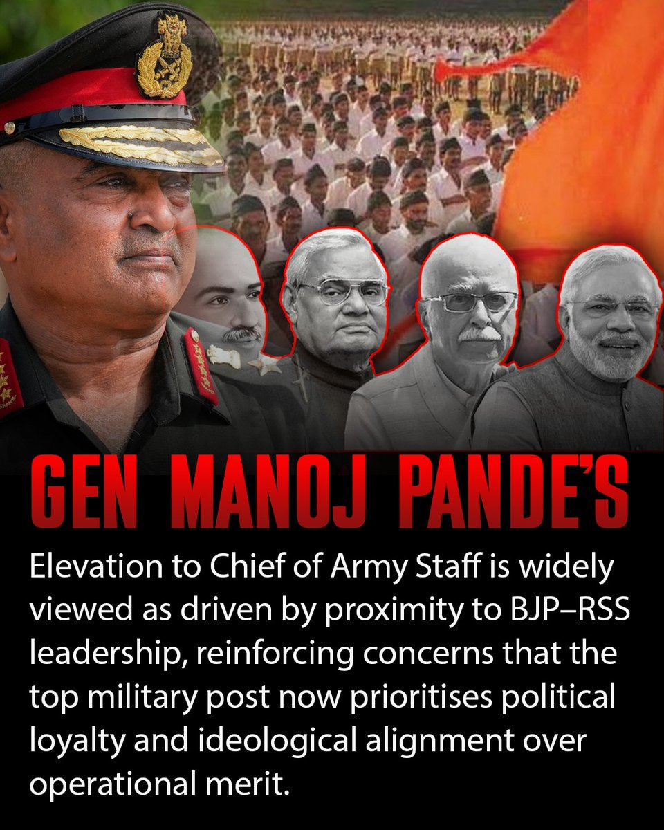 AscendHQ1's tweet image. The Indian Army is increasingly being politicised under Modi, with Hindutva ideology creeping into an institution once known for neutrality. When the military becomes an ideological tool, democracy is the first casualty. #IndianArmy #Hindutva #ModiRegime