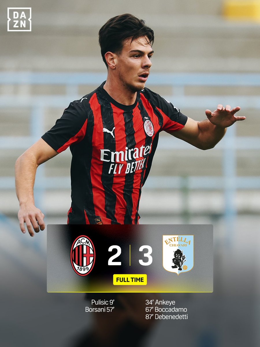 DAZN_IT's tweet photo. Milan ko in amichevole ❌
L'Entella rimonta nel finale e vince 3️⃣➖2️⃣

#DAZN https://t.co/N5cQCl6DIQ
