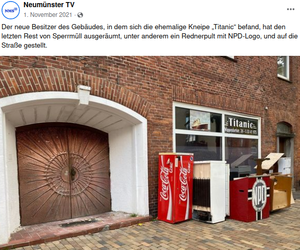 AfaNord's tweet photo. In der #Klostermühle #Neumünster ist für den 15.11.25 ein "Titanic Revival für Horst" mit #Rechtsrock von Karin Mundt geplant. Bis 2021 wurde die #Neonazi-Kneipe #Titanic vom NPD-Aktivist Horst-Dieter Micheel geführt, seit 2023 in der Ratsfraktion "Heimat". 1/x

#NoNazis #NMS1511 https://t.co/gIeLZ8AZzF