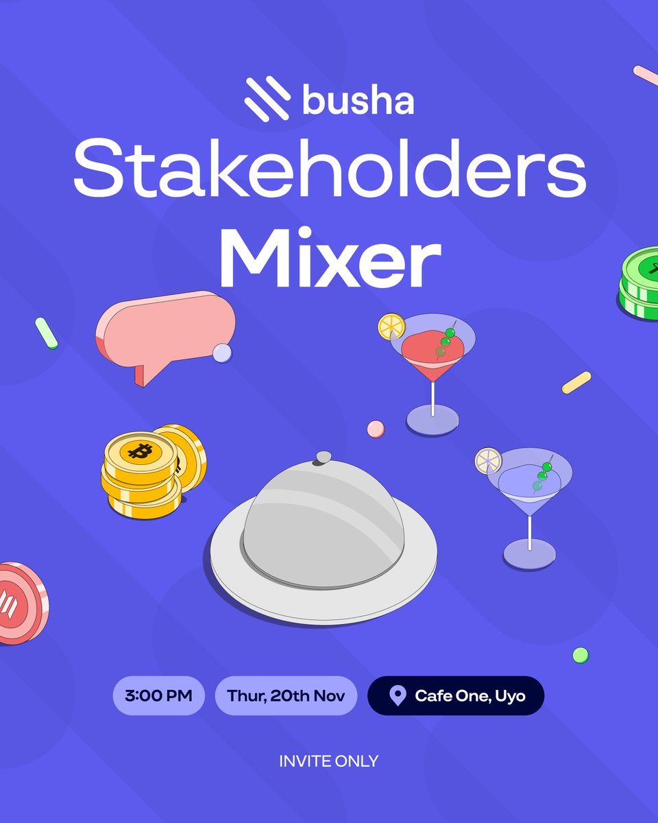 getBusha's tweet image. What do innovators, builders, and big thinkers have in common? 🤔
They’ll all be at our exclusive mixer for the Akwa Ibom blockchain community, hosted alongside @IbomBlockchain. 🚀
This is your chance to meet Web3 builders, business leaders, and innovators, to connect,…
