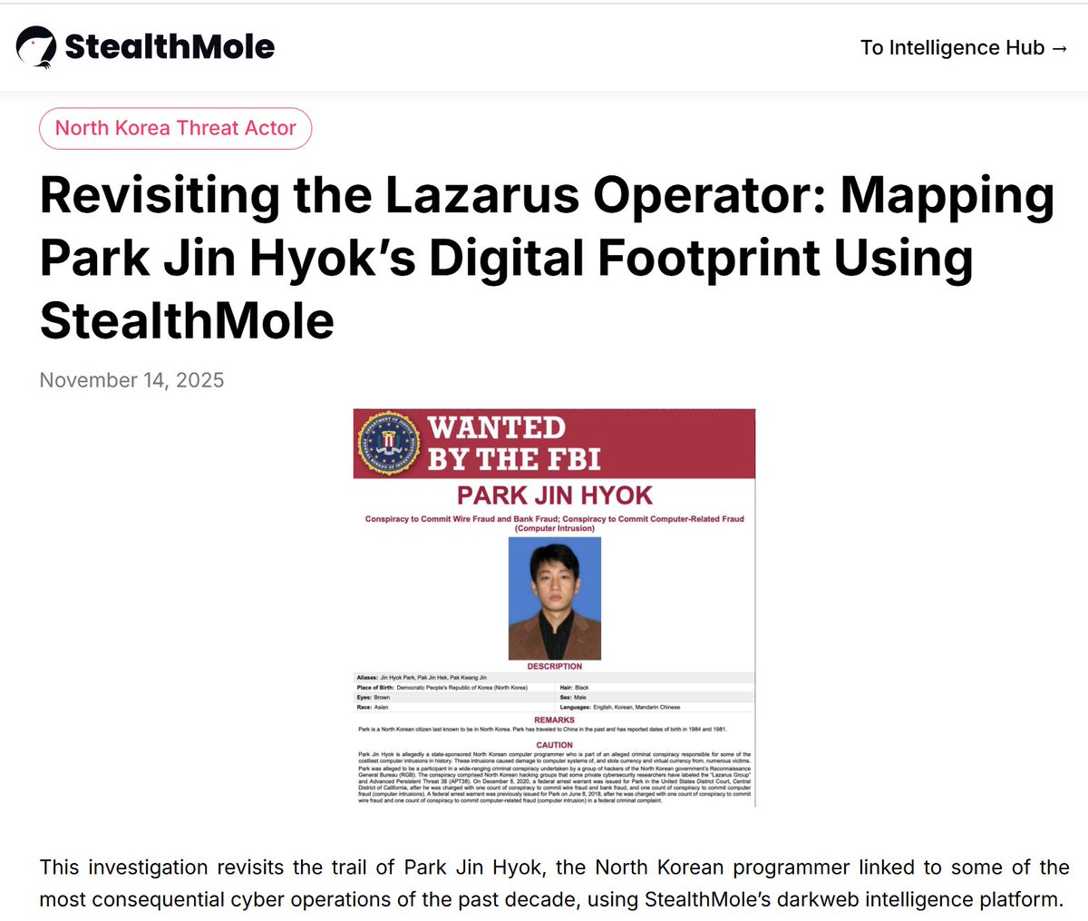 stealthmole_int's tweet image. Revisiting the Lazarus Operator: Mapping Park Jin Hyok’s Digital Footprint Using StealthMole
…lthmole-intelligence-hub.blogspot.com/2025/11/revisi…