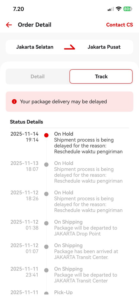 Miiiiin <a href="/jntexpressid/">J&T Express Indonesia</a> paket resi JD0513455326 on hold mulu cape banget 3 hariiii. Bahkan yg co 11.11 jg udah pada sampe. Jangan ampe ternyata barangnya ilang ya min.