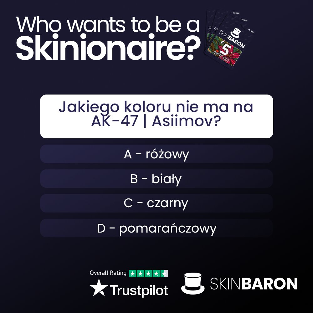 Trudne 🤪

Spośród poprawnych odpowiedzi wylosujemy zwycięzcę vouchera SkinBaron! 🤑