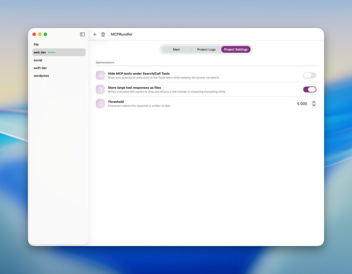 selfhosted_ai's tweet image. New #MCPBundler release is out.

🚀 Updates roundup:
- One-click quick-import for all clients
- Guided JSON paste-import with live preview
- Optional MCP tool hiding for cleaner contexts
- Save-to-file oversized responses for heavy MCP outputs