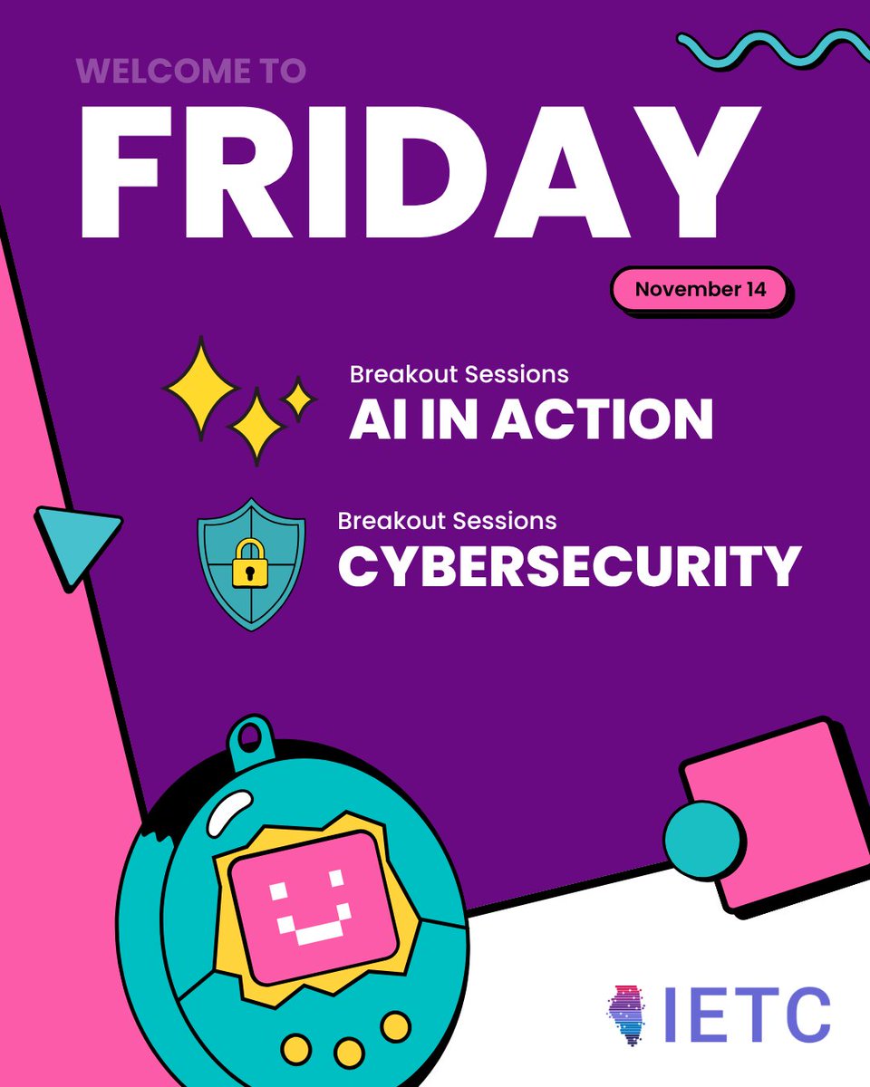ILEdTechCon's tweet image. What&apos;s more fun than feeding your Tamagotchi? Finishing strong today on #IETC25 Day 3! 👾 

Here’s what’s ahead for our final day together:

❇️ ⚙️ (All Morning) Breakout sessions on AI, cybersecurity, data privacy, instructional coaching, and more