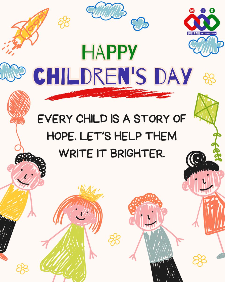 mis_software's tweet photo. Celebrate the joy of every child this Children's Day! Let's come together to inspire hope and brighten their stories. 

#ChildrensDay #HappyChildrensDay #KidsInspire #HopeForChildren #BrightFutures #ChildhoodJoy #TogetherWeCan #InspireHope https://t.co/2Q8wAJahvg