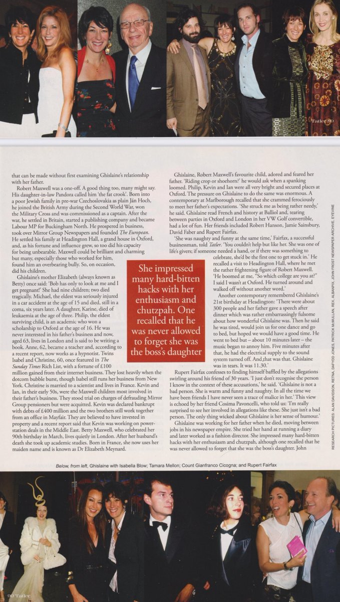 AhmedWJanjua's tweet image. This is not from Epstein files, but Tatler magazine’s article that investigates how Maxwell, a well-connected woman, became embroiled in a scandal involving Jeffrey Epstein&apos;s criminal conviction, but since it’s published in English,you’d know how to confuse pmln, so why not crop…