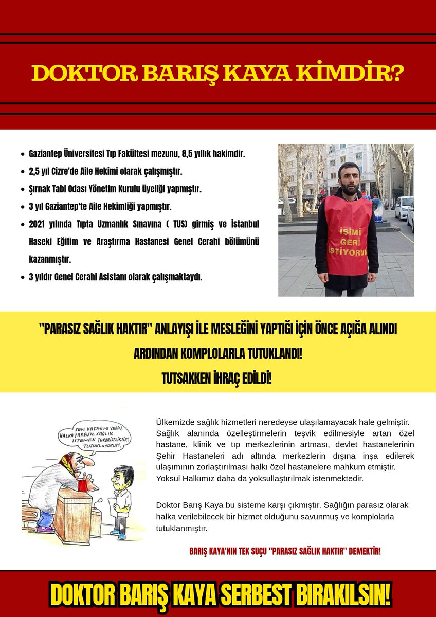 halkingucu_tv35's tweet photo. HALKIN SAĞLIKÇILARI | "Doktor Barış Kaya Serbest Bırakılsın!"