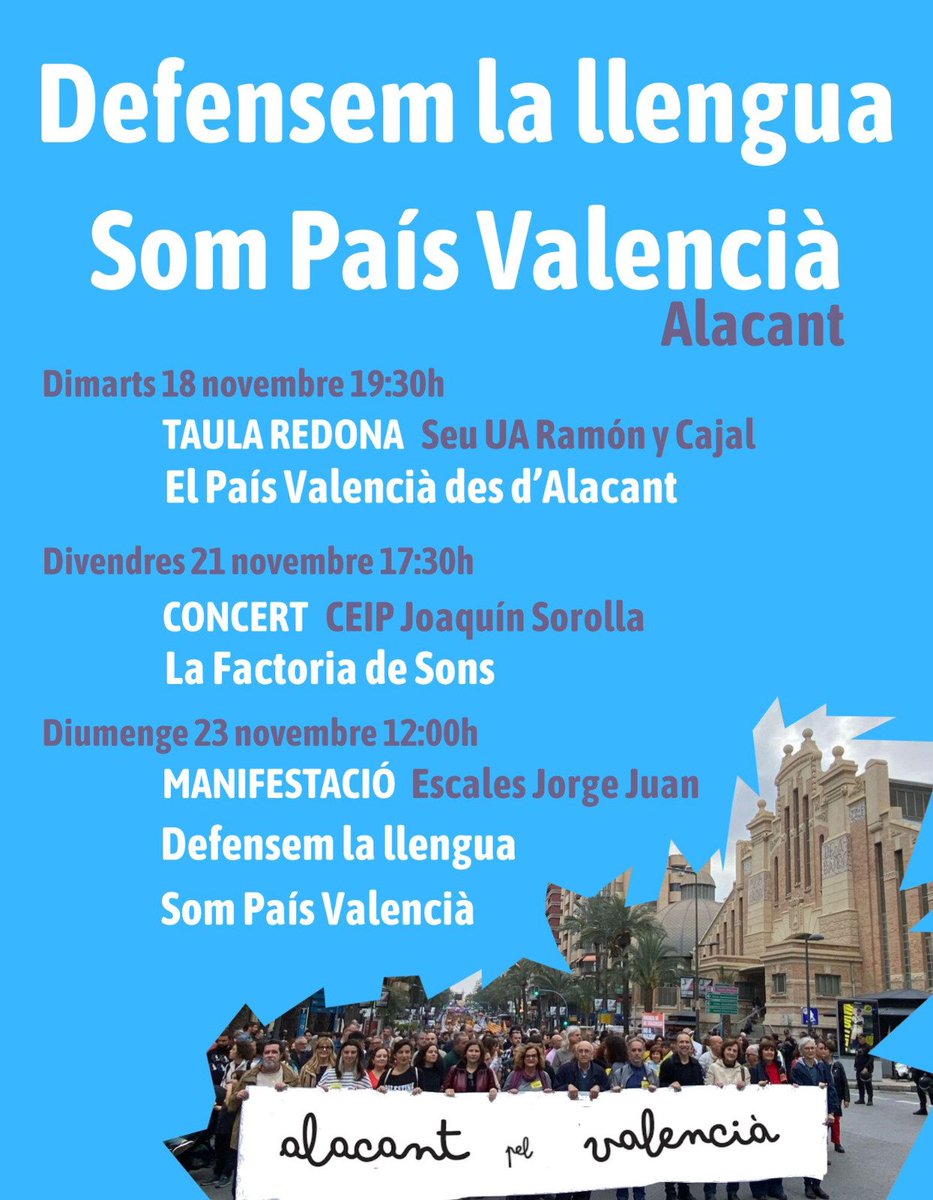 Alacant pel valencià presenta els actes de commemoració de l'aprovació de la LUEV que conclouran amb una manifestació de país en defensa de la llengua el 23N
#AlacantPelValencià 
#23N
#SomPaísValencià