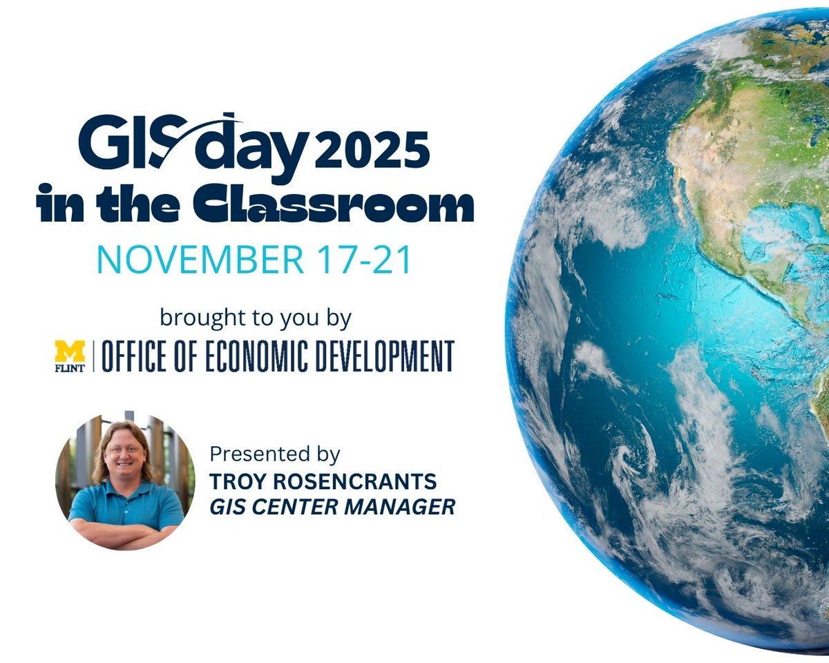 umflintoed's tweet image. 🌍 International GIS Week + @gisday are next week!
Our @UMFlint GIS Center Manager is partnering with K–12 schools to spark interest in geography &amp;amp; GIS.
Learn more 👉 rosencra@umich.edu
#GISWeek #GISDay #STEMEducation #Geography
@TDRose32