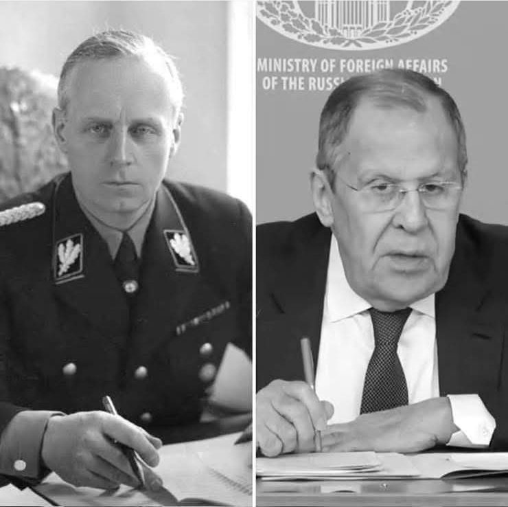 Министр иностранных дел Риббентроп тоже не убивал людей в Украине.
Как министр иностранных дел РФ Лавров не убивал в Киеве, Мариуполе, Буче, в концлагере Оленевка... Тем не менее Риббентропа осудили и повесили. У Лаврова всё впереди.