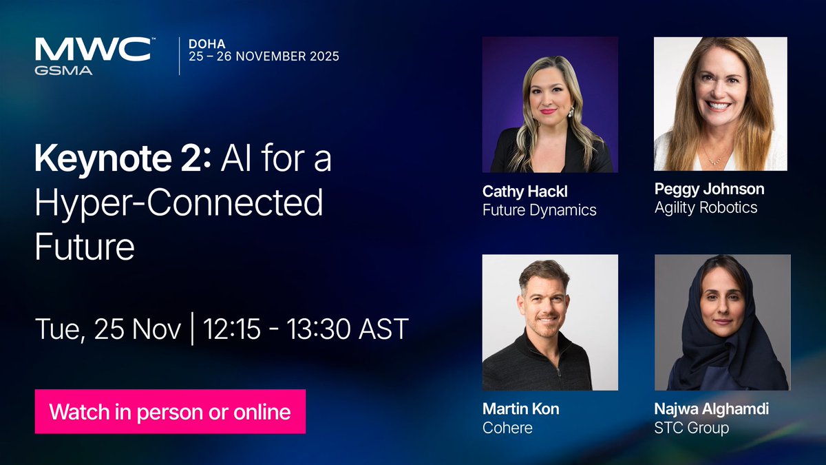 MWCHub's tweet image. Don&apos;t forget to check out our 4⃣ keynotes at #MWC25 Doha!

This is your chance to gain insights from key industry leaders from @ooredoo, @dcorg, @VEONGroup, @cohere, @stc, @Turkcell, @eAndGroup, @ZTEPress, @Microsoft &amp;amp; more!        

Add to your calendar 👉gsma.at/Vj