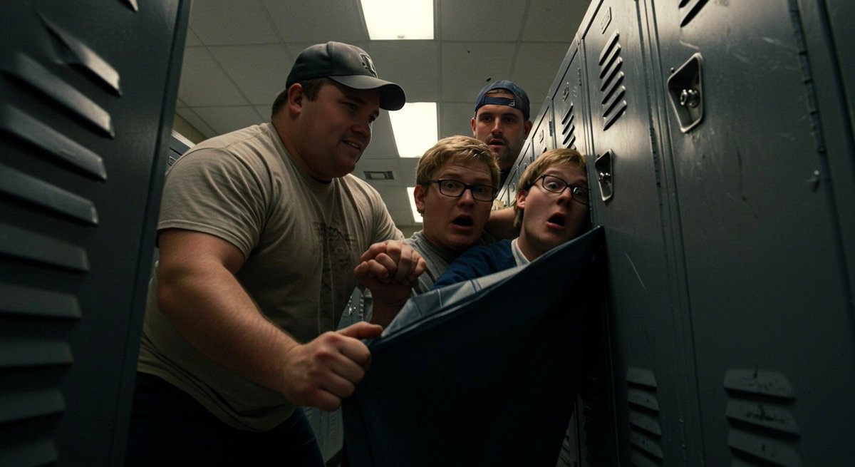 The janitors at my #college love to give me #wedgies &amp; #swirlies in front of the #CollegeFootball team. One #construction #foreman gave me an #armpit #headlock in the #lockerroom, another shoved me into a #locker! #CollegeLife SUCKS!
#AIArt #Wedgie #Swirlie #Swirly