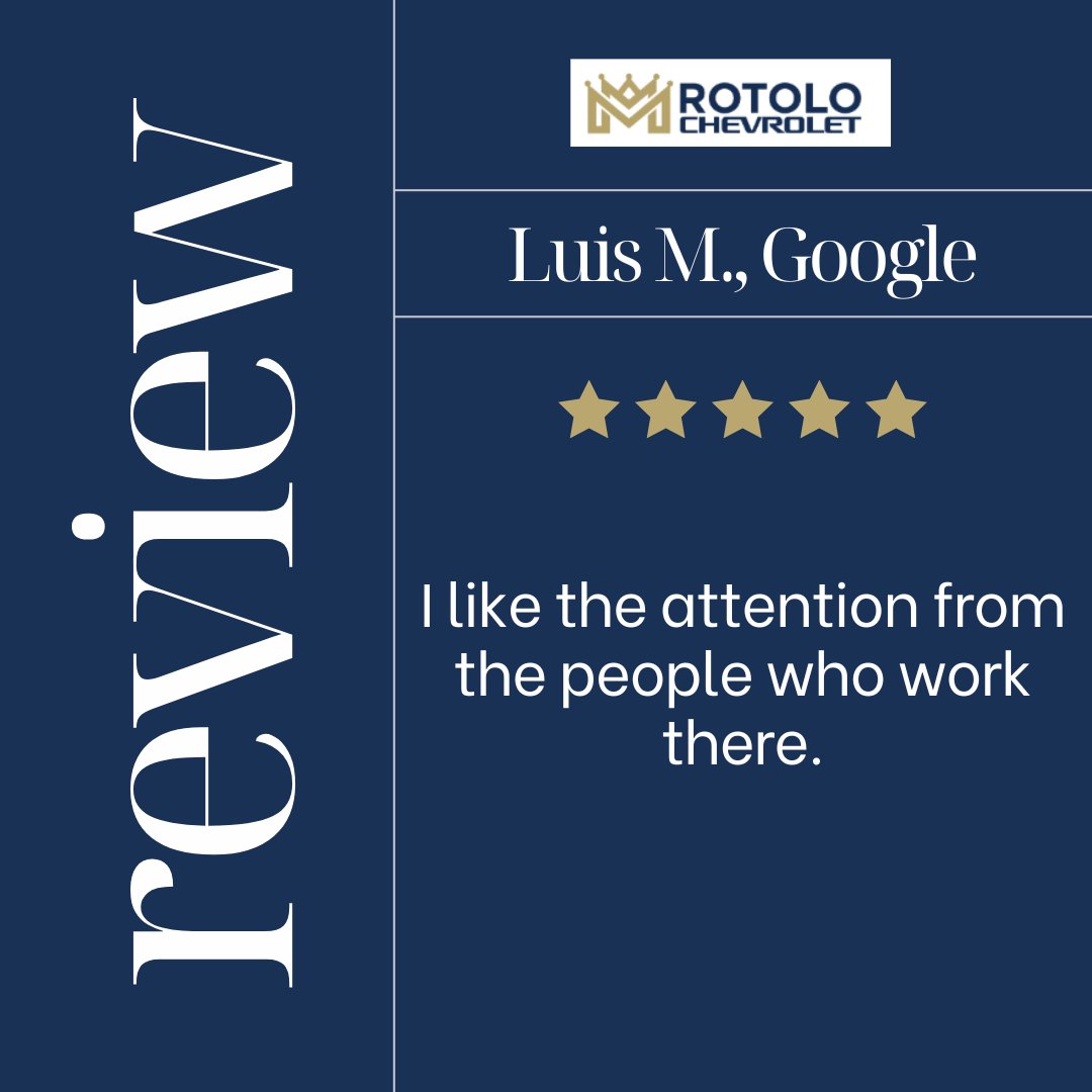 RotoloChevyCa's tweet image. Luis, thank you for your wonderful review! We’re thrilled to hear that you appreciated the attention from our team at Rotolo Chevrolet. We strive to provide excellent service and a welcoming environment for all our customers. We look forward to seeing you again soon!