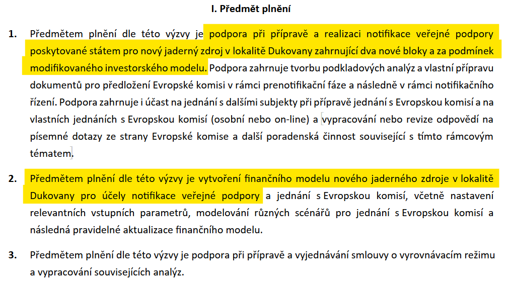 #ČEZ #EDUII: Ministerstvo průmyslu a obchodu 21.10.2025 podpísalo výzvu č.3 k Rámcovej zmluve s FTI France, termín plnenia do 31.12.2025, rozsah plnenia do 1000 hodín: stále ide o notifikáciu verejnej podpory poskytovanú štátom pre nový jadrový zdroj v Dukovanoch a rokovanie s EK
