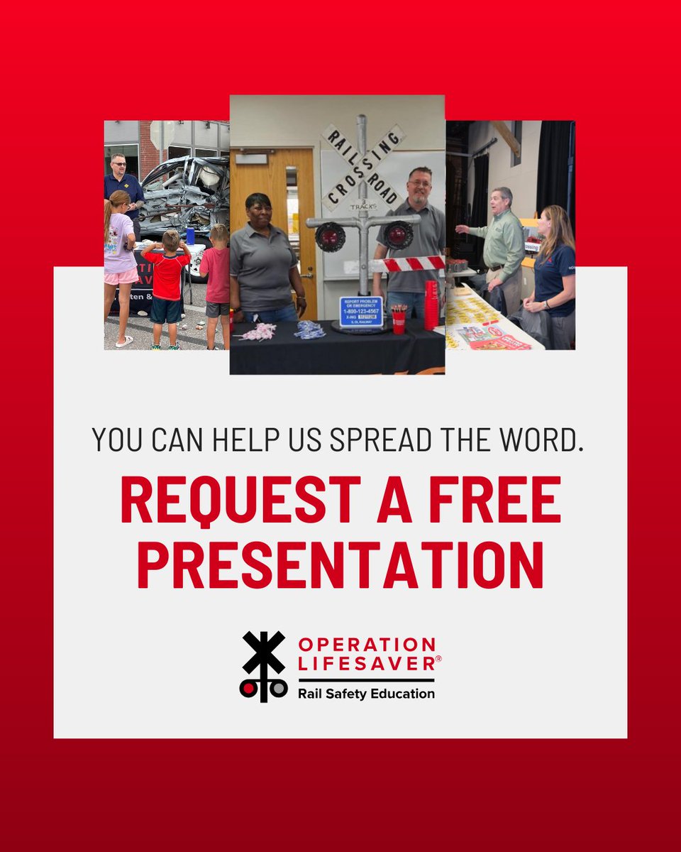 Want to make a difference in your community? Operation Lifesaver offers free rail safety education presentations across the U.S. Request a presentation today. Together, we can #STOPTrackTragedies.

oli.org/request-presen…

#RailSafetyEducation