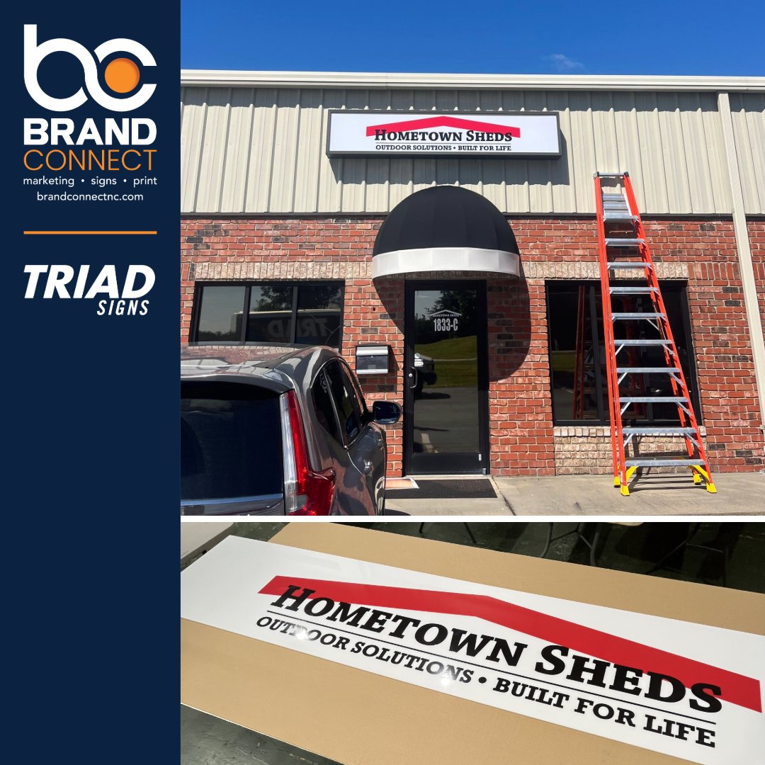 brandconnectNC's tweet image. Built for life—and ready to be seen! We handled the full process for Hometown Sheds, from fabricating and installing this stunning building sign to ensure maximum curb appeal. Need a fresh look for your storefront? Give us a call!
#TriadSigns #StorefrontSignage #BrandConnectNC