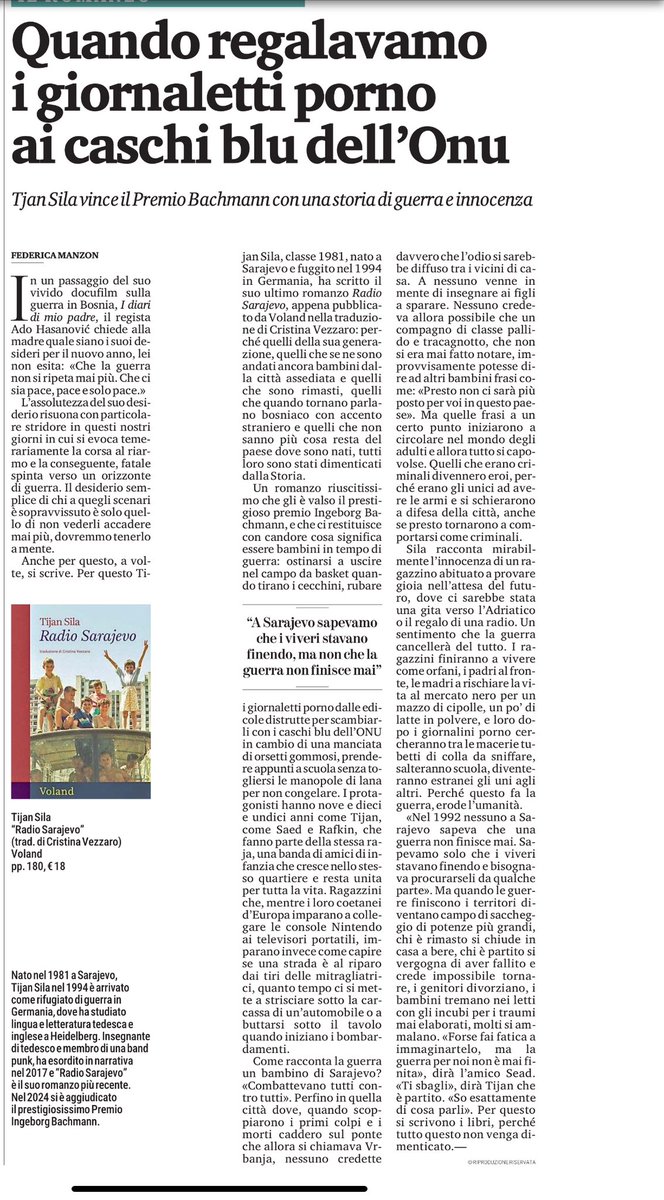 “Nel 1992 nessuno a Sarajevo sapeva che una guerra non finisce mai.”

(La Mia recensione a Tjan Sila, “Radio Sarajevo” Voland per <a href="/TuttoLibri/">TuttoLibri</a>)