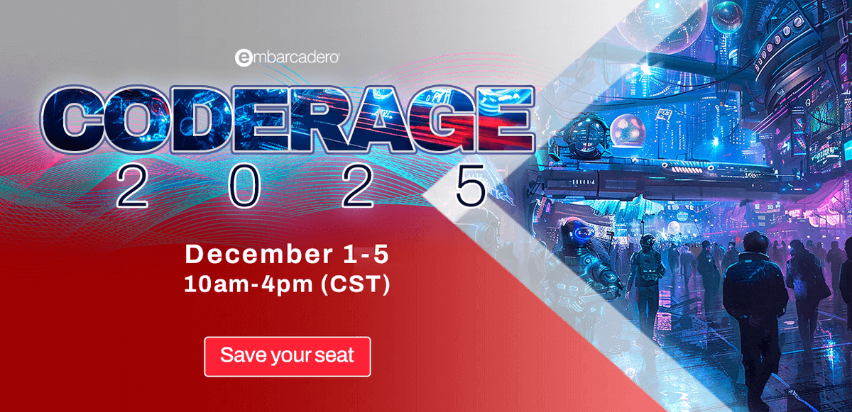 EmbarcaderoTech's tweet image. CodeRage 2025 is almost here! 🎉
Join thousands of devs for 5 days of expert talks, live Q&amp;amp;A, and real-world insights on Delphi, C++Builder, AI, UX, data security &amp;amp; more. Don’t miss this year’s top online dev conference! 

Save your seat: tinyurl.com/CodeRage-2025-… 

#CodeRage2025…